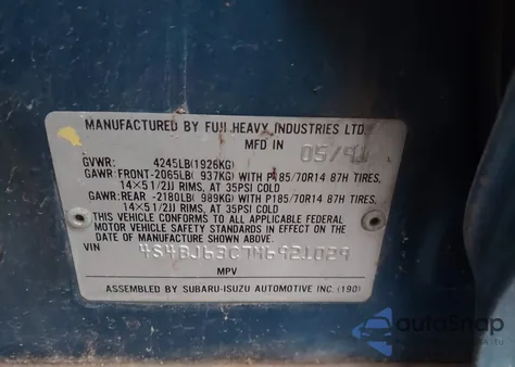 1991 Subaru Legacy L/Hx/Px/Rx from USA, damaged, VIN 4S4BJ63C7M6921029